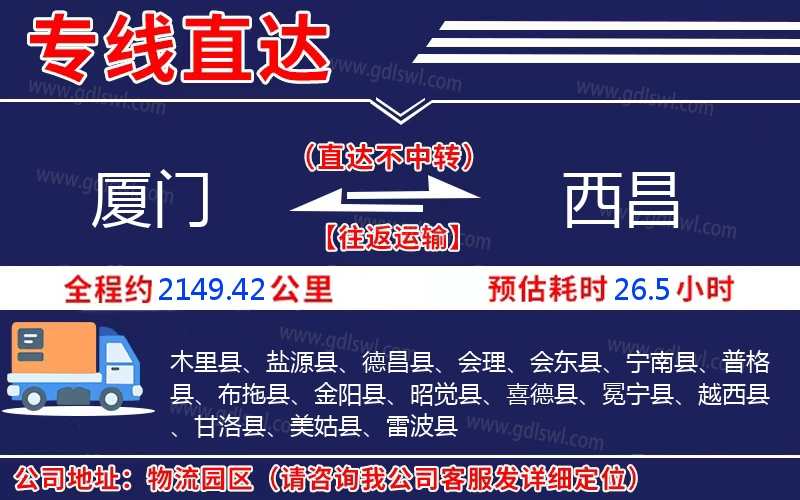 廈門(mén)到西昌物流公司