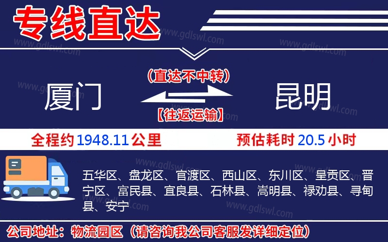 廈門到昆明物流公司