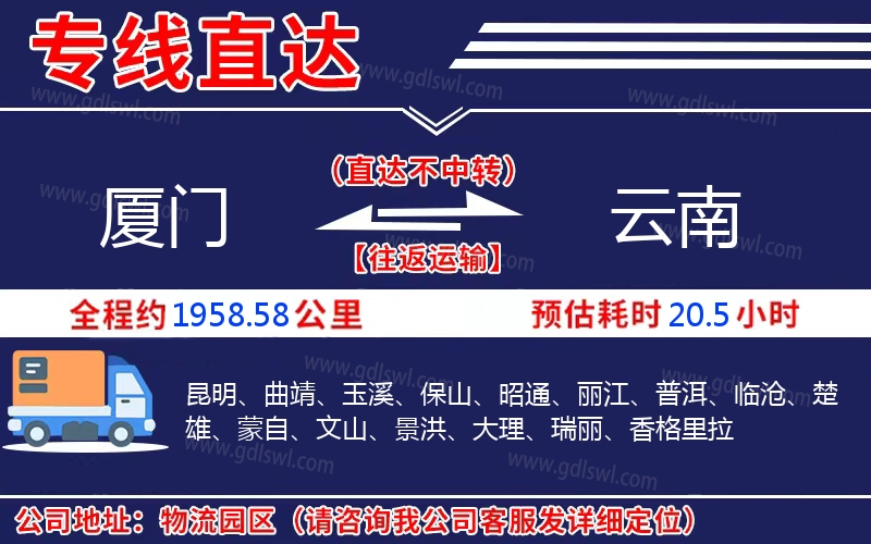 廈門到云南物流公司